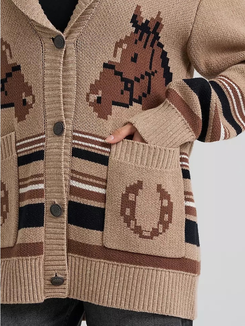 Wrangler Montana Cardigan Horse Brown Size Small - Picture 2 of 8